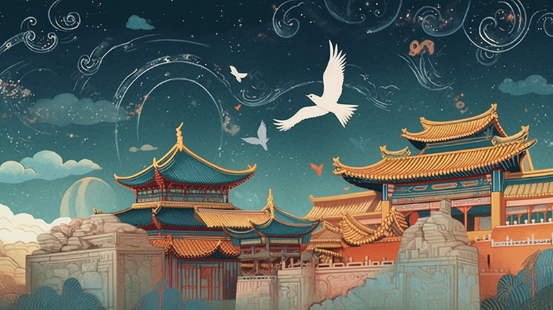 古代著名景点建筑中国风绘画插画图背景图,插画/手绘图,插画/手绘图库,插画/手绘图下载,插画/手绘